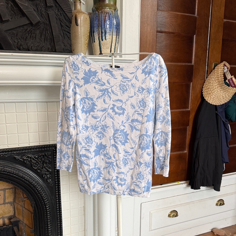 Floral Blue and White Women's‎ sweater- worn about 7 times